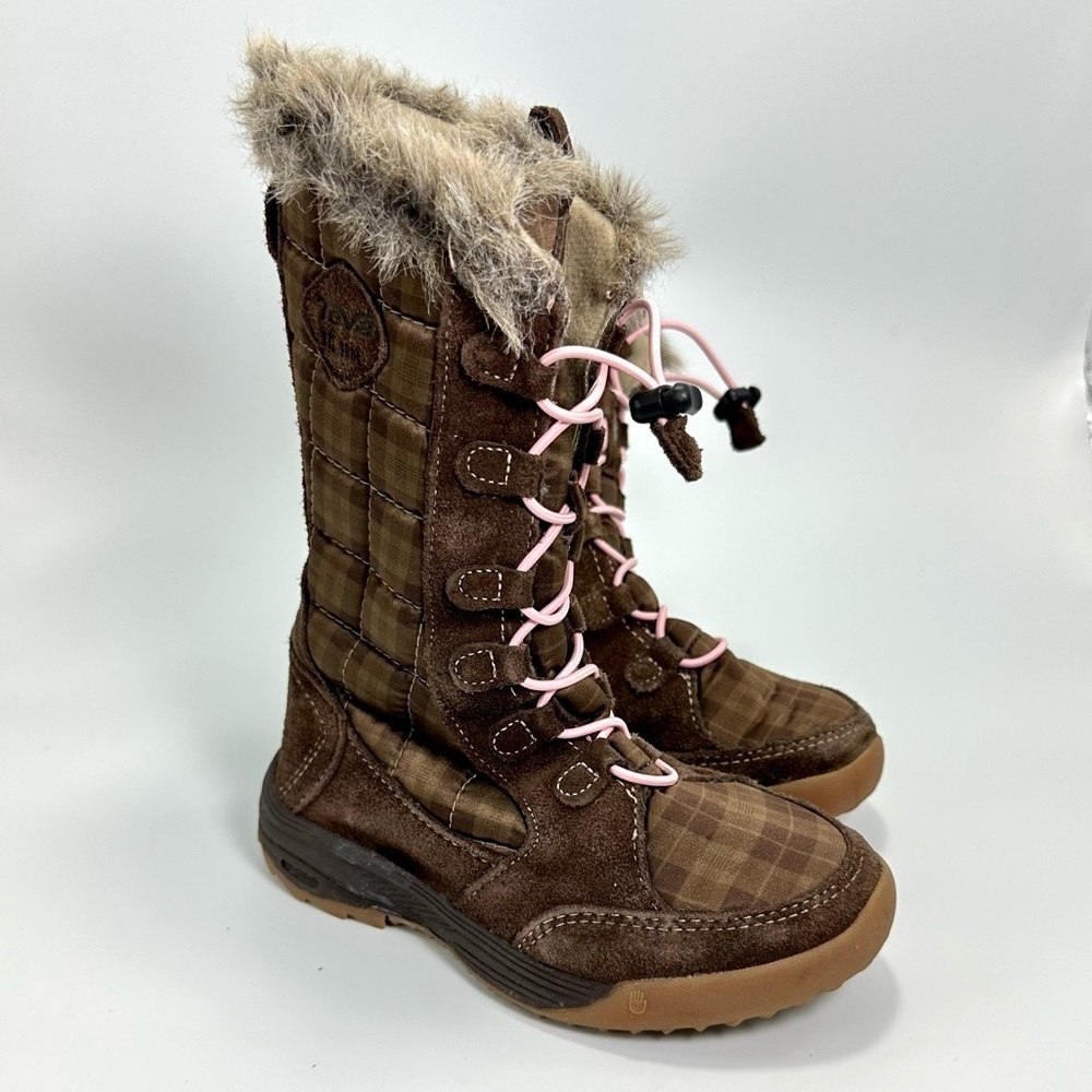 Teva Girls brown suede plaid lenawee faux fur trim waterproof boots size 11